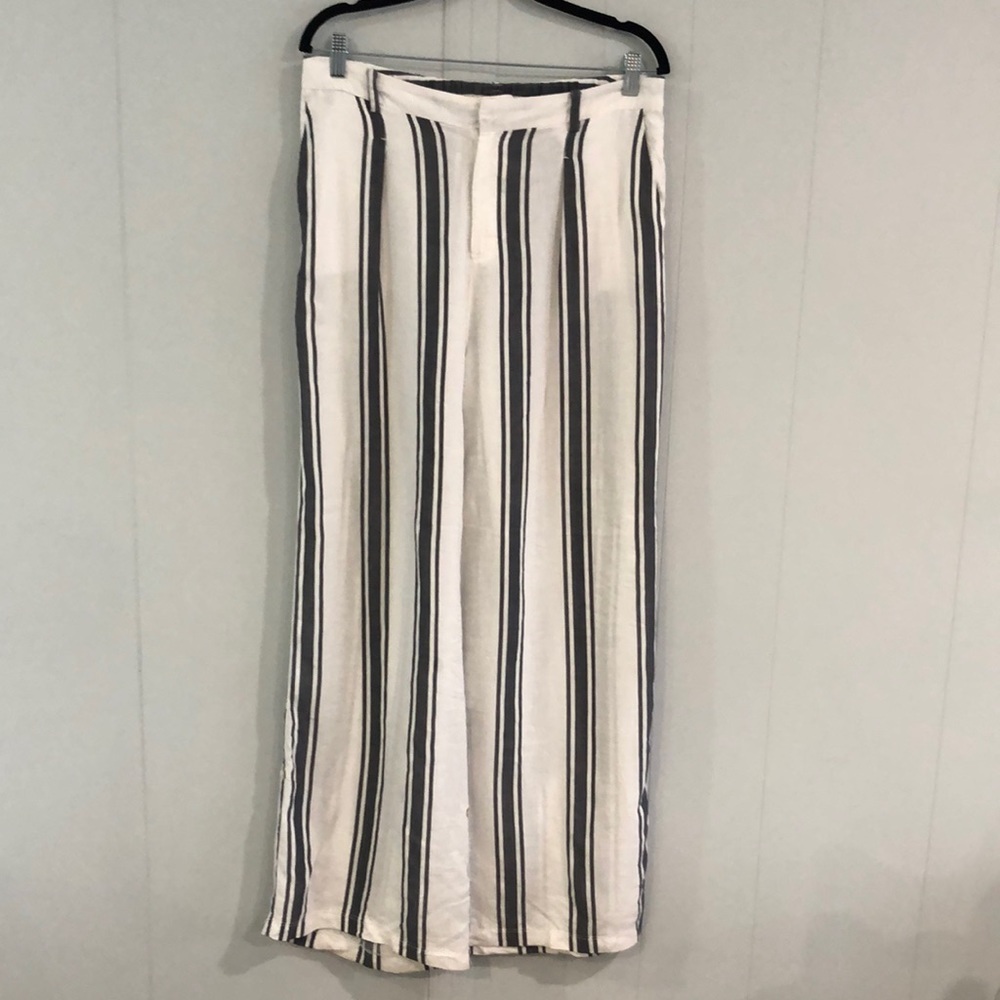 Figs Women's Wide Leg Pants White with Black & Gray Stripes